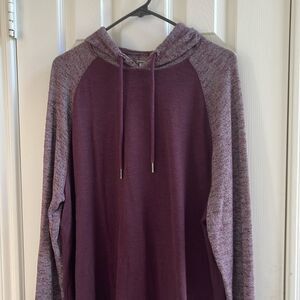 Express Men's Maroon Hoodie Burgundy Gray Raglan Sleeve Pullover Sweatshirt Sz L